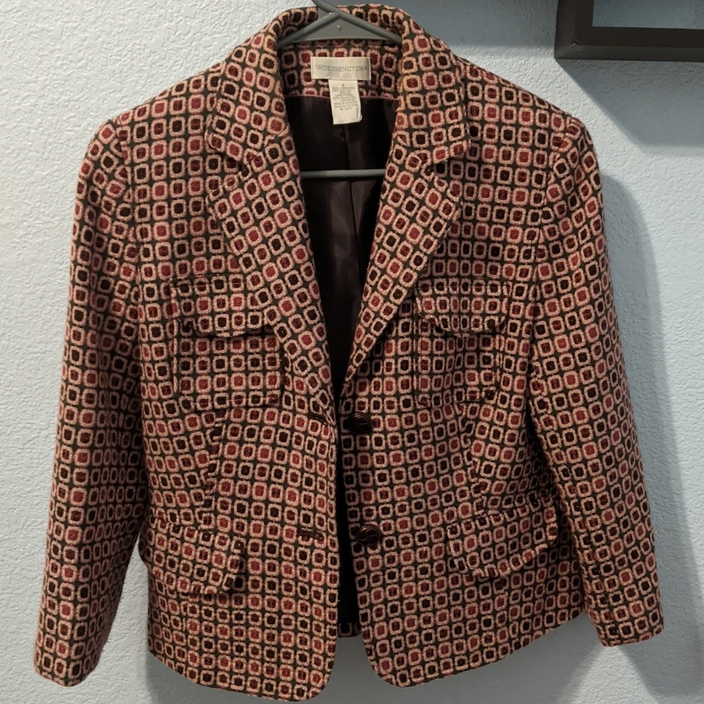 Worthington Pink Tweed Geometric Blazer